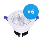Confezione Multipack 6x Downlight LED Il Giro Inclinabile 12W 960lm 60D - 930 Luce Calda -  | 110mm - Ritaglio 90mm - UGR <19